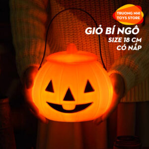 Giỏ bí ngô halloween size 18cm có nắp