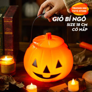 Giỏ bí ngô halloween size 18cm có nắp