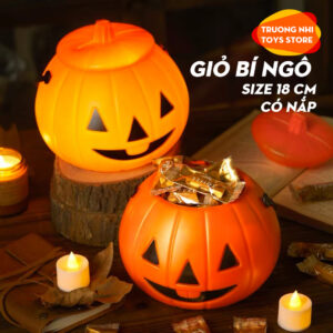 Giỏ bí ngô halloween size 18cm có nắp