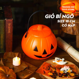 Giỏ bí ngô halloween size 18cm có nắp