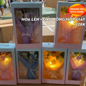 HOA-Hoa len + gấu bông mini đựng hộp giấy xinh đẹp