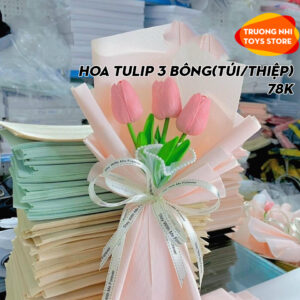 HOA-Hoa tulip 3 bông đựng trong túi trong + thiệp