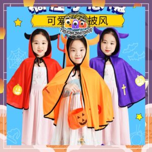 Áo choàng tiểu quỷ dễ thương, áo choàng có mũ chùm đầu Halloween