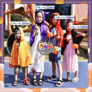 Áo choàng tiểu quỷ dễ thương, áo choàng có mũ chùm đầu Halloween